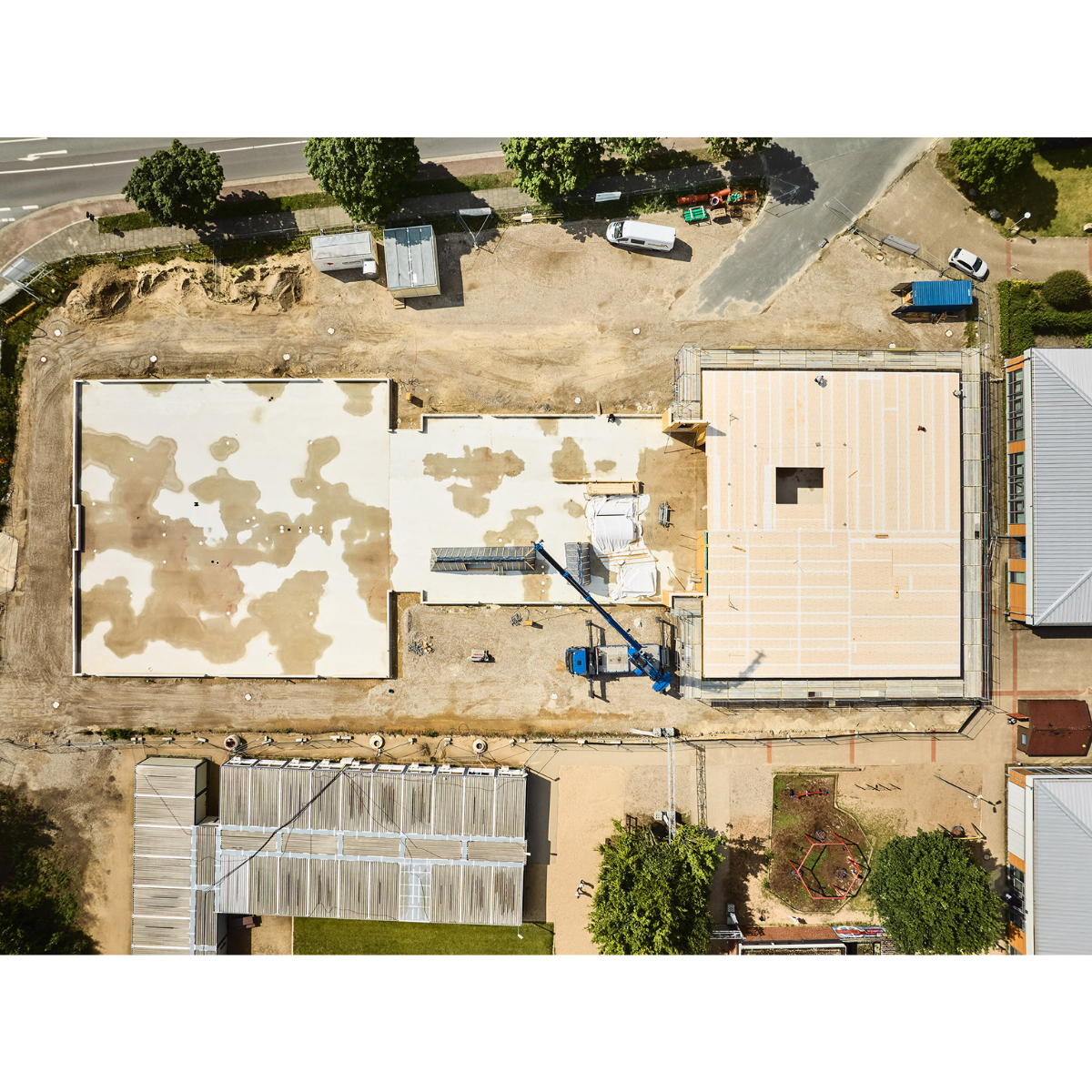 Blick aus der Luft auf die Baustelle der Elisabethschule Vechta