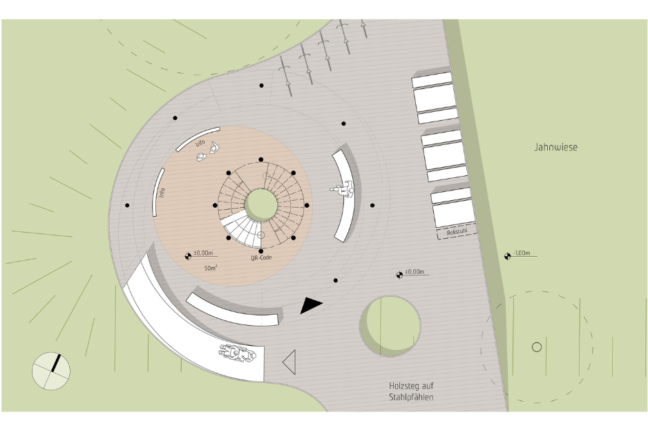 Floor plan of the tower, featuring an accessible ramp leading up to the first viewing platform